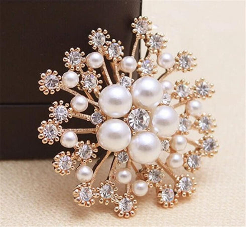Pearl Flower Brooch Pin Shining Round Flower Brooches Crystal Brooch Pin For Women Brooch Pin Lapel Pin Accessories Fashion Wedding Bouquet Dress ...