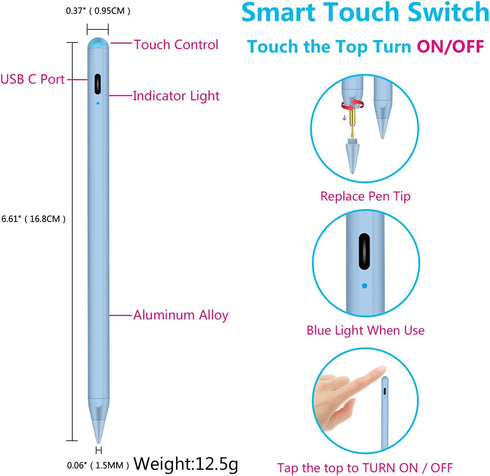 Stylus Pen for Apple iPad, Fast Charge Active iPad Pencil with Palm Rejection, Tilt Sensitivity, Work for 2018-2024 iPad Air 3/4/5, iPad Mini 5/6,...