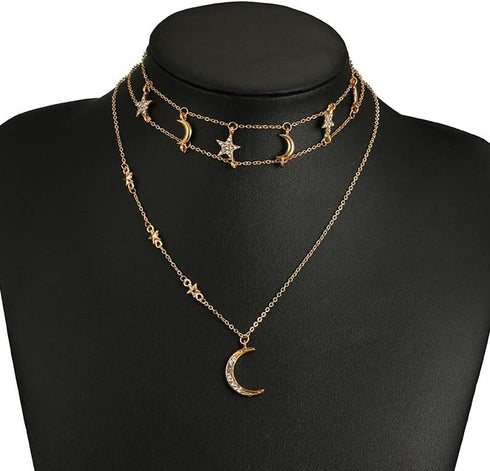 Chargances Bohemia Gold Moon and Stars Necklace for Women Fashion Gold Choker Necklace Delicate Moon Stars Jewelry for Women...