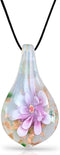 Handmade Murano Inspired Blown Glass Lampwork Art Flower Teardrop Necklace Pendant for Women ? Handcrafted Artisan Hypoallergenic Italian Style Je...