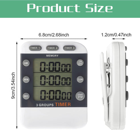 Photect 2 Pieces Digital Dual Kitchen Timer 3 Channels Count UP/Down Timer Cooking Timer with Magnetic Back Loud Alarm Large Display Countdown Tim...