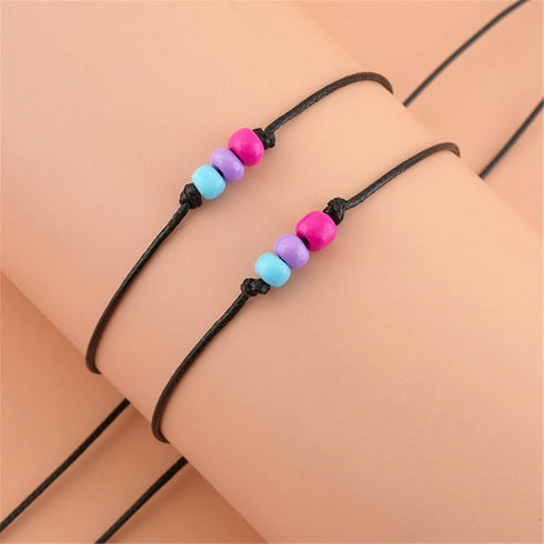 2Pcs Rainbow Beads LGBT Pride Woven Bracelet Set Braided String Handmade Adjustable Seeds Weaved Wristband Watch Band for Women Men Gay Lesbian Fr...