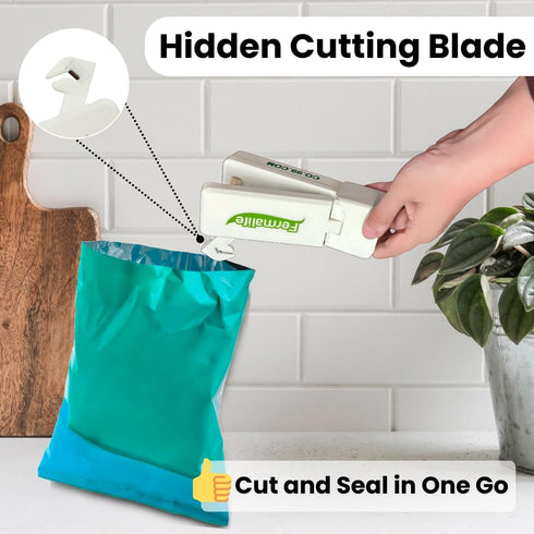 Mini Bag Sealer and Cutter for Potato Chips, Snacks, Plastic Bags - Handheld, Rechargeable Vacuum Seal for Airtight & Freshness...