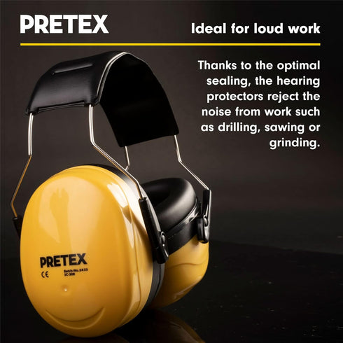 PRETEX Ear Defenders with SNR 34dB - Lightweight Ear Muffs Protection for Adults - Adjustable Noise Canceling Headphones - Over Ear Earmuffs for W...