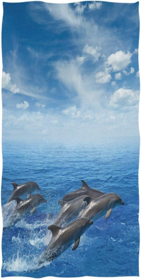 Naanle 3D Marine Dolphins Jumping Out of Sea Print Soft Guest Hand Towels for Bathroom, Hotel, Gym and Spa (16 x 30 Inches)...