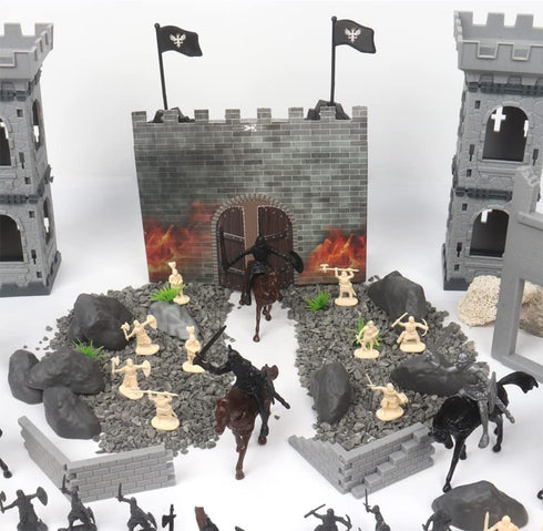 254pcs/set Medieval Castle Knights Action Figure Toy Army Playset with Toy Soldier, cavalry and arrow tower, Great for Girls and Boys(size:254PCS)...