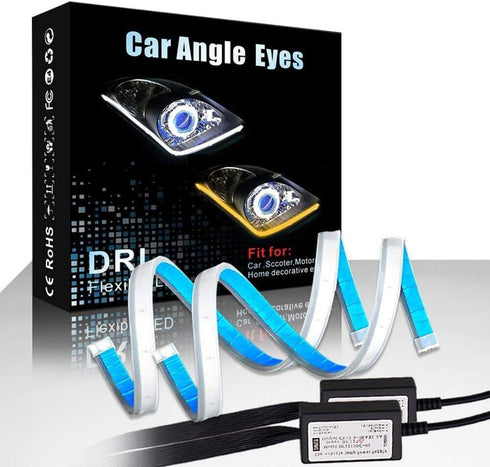 Car LED Strip Lights, 2 Pcs 24 Inch Flexible Headlight Strips DRL Light Tube, Dual Color White and Amber Daytime Running Lights Waterproof Neon Tu...