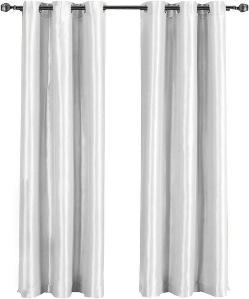 Royal Hotel Bedding Soho 100% Blackout Window Curtains Panels, Top Grommet Faux Silk Panels, Solid Curtains Set of 2, Pair, 63 Inches Long, White...