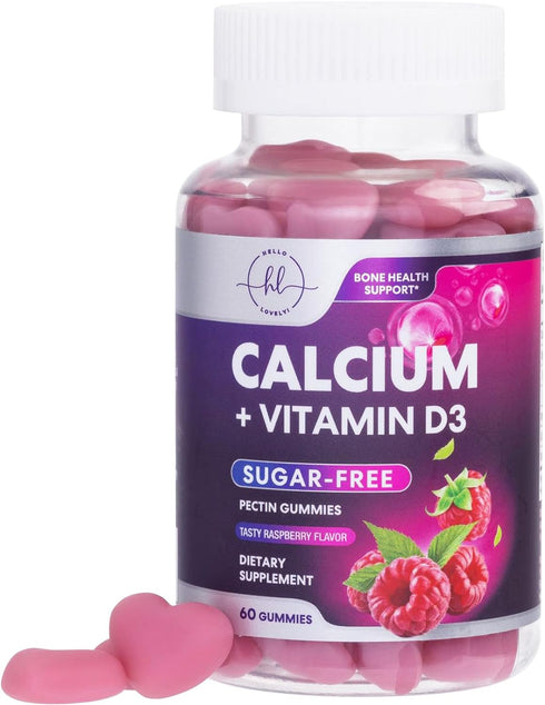 Calcium Supplement + Vitamin D3 - Sugar Free Calcium Gummies for Bone & Teeth Strength Support, Calcium Gummy Chews for Immune Support, Calcium Su...
