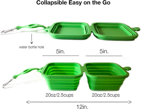 Collapsible Dog Bowl, Double Silicone Pet Bowl, Outdoor Travel Dog Cat Food and Water Bowl, Foldable and Expandable Dog Bowl, 2 in 1 Portable Pet ...