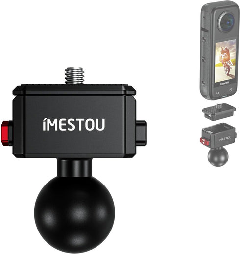 iMESTOU Sports Camera Riding Mount with 1/4 Screw for Insta 360 Action Camera Installing and 1“ Ball Head 360° Adjustable Fits for RAM iMESTOU...1...