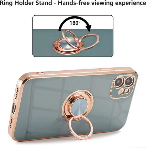 EYZUTAK Electroplated Magnetic Ring Holder Case, 360 Degree with Rotation Metal Finger Ring Holder Magnet Car Holder Soft Silicone Shockproof Cove...