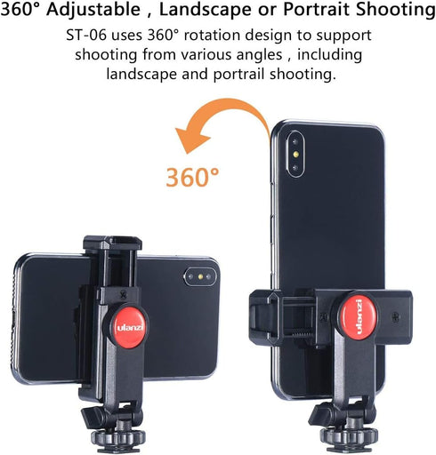 ULANZI ST-06 Camera Hot Shoe Phone Holder Flexible Phone Tripod Mount Adapter w Cold Shoe Mount for Microphone LED Light for DJI Ronin SC iPhone S...
