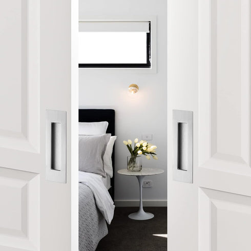 Ravinte 1 Pack Brushed Nickel Sliding Closet Door Handles Silver Flush Pulls 7in Length Recessed Finger Pulls for Sliding Barn Door Sqaure Cabinet...