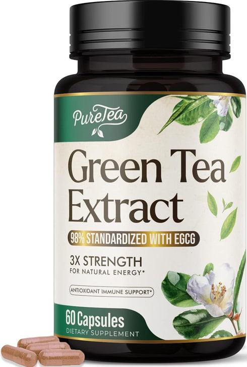 Green Tea Extract Pills 1000mg with EGCG for Heart Support with Antioxidants - 98% Standardized Polyphenols - 3X Absorption Green Tea Capsules for...