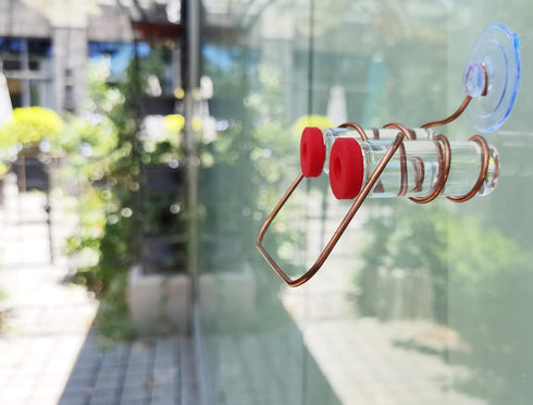 Window Hummingbird Feeder One Perch Home Decorations Copper Hummingbird Water Feeder with Glass Bottles Suction Cups 2Pcs...