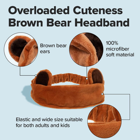 I DEW CARE Face Wash Headband - Brown Bear | Animal Head band for Face Washing & Skincare, Spa Day, Soft & Fuzzy, Cute for Makeup, Shower, Teen Gi...
