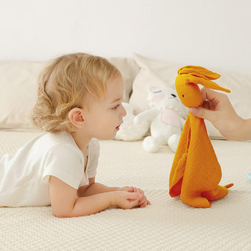 ZIGJOY Bunny Lovey Muslin Cotton Baby Security Blanket Soft Breathable Lovies for Babies Gifts for Newborn Infant Toddler Boys and Girls, Grey...