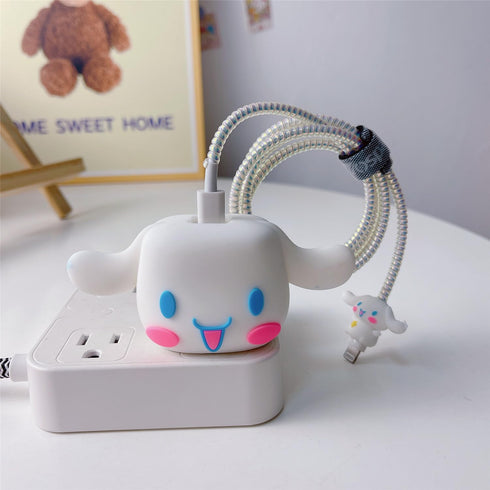 3D Cute Cartoon Charger Protector Case - Compatible for Apple 20W USB-C Power Adapter and Lightning Cable (White Dog)......