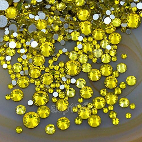 AD Beads 1440 Pieces Mixed Size No Hotfix Glue on Quality Glass Flatback Rhinestones Round Crystal Gems (21 Citrine)...