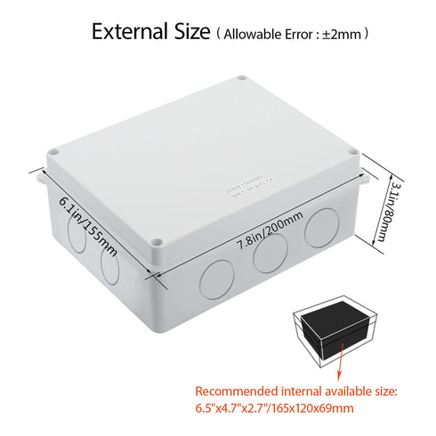 LeMotech Junction Box with Reserved Holes ABS Plastic Electrical Box IP65 Waterproof Dustproof Project Enclosure for Electronics White 7.9 x 6.1 x...