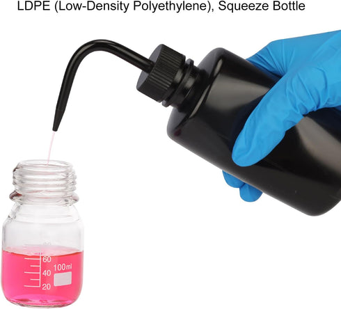 stonylab LDPE Chemical Wash Bottle, 2-Pack Watering Tool Safety Black Plastic Squeeze Bottle Lab Rinse Bottle with Scale Labels and Narrow Mouth S...