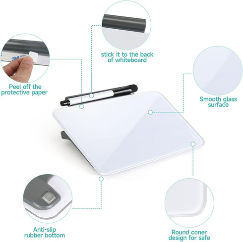 Desktop Small Dry Erase White Board, 8"×6" Glass Desk Whiteboard with Stand for Taking Notes, Home Office Tabletop Reminder Mini Notice Board for ...