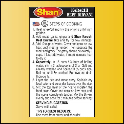 Shan Karachi Beef Biryani Recipe and Seasoning Mix 2.11 oz (60g) - Spice Powder for Hot and Spicy Beef Pilaf - Suitable for Vegetarians - Airtight...