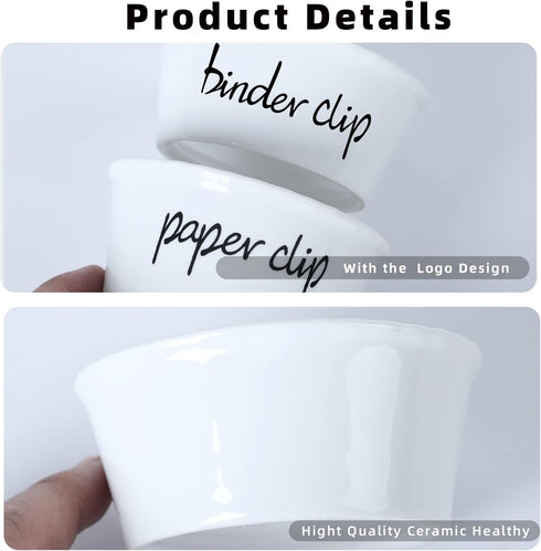 ONTUBE Ceramic Paper Clip Holder and Binder Clip Holder Set (White)...