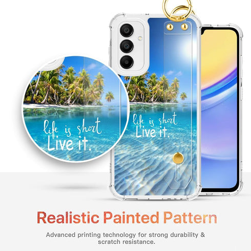 OOK Wrist Strap Case for Samsung Galaxy A15 5G with Kickstand, Seabeach Wristband Crystal Shockproof Protection Phone Case for Women Girls Clear C...