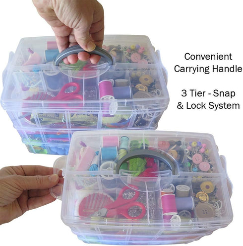 Evelots Storage Container Box, 3 Tier Stackable Snap-On Trays 30 Compartments with Adjustable Dividers for Arts & Crafts Storage, Jewelry Bead Org...
