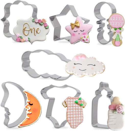 Twinkle Twinkle Little Star Themed Cookie Cutters, 7 Pack Baby Shower Baking Molds Stainless Steel Biscuit Sandwich Cake Cutter Set with Moon, Sta...