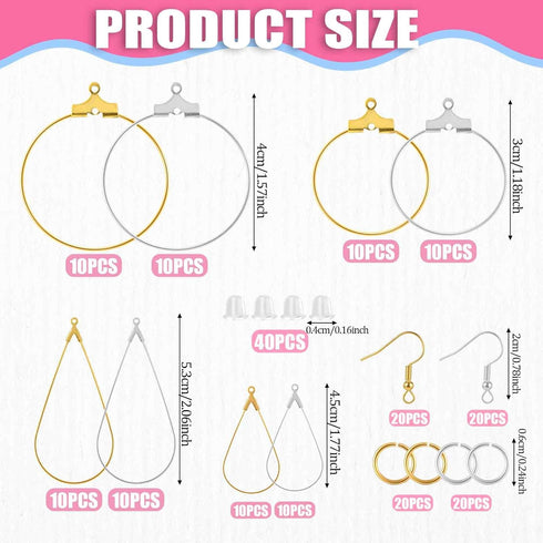 200PCS Jewelry Making Earrings Supplies Earring Hooks for Jewelry Making French Beading Hoop Earring Finding Hoop Open Beading Hoops Teardrop Roun...