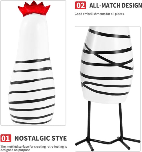 Amosfun 3pcs Wooden Chicken Carving Figurines Home Kitchen Decoration Tabletop Ornament Chook Animal Statue 6-8 Inches...