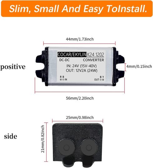 Truck DC 24v to 12v Step Down Converter Reducer Regulator 2A 24W Power Supply Adapter for Auto Car Vehicle Boat Solar System etc.(Accept DC15-40V ...