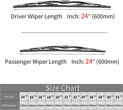 Replacement for Dodge Ram 1500, 2500, 3500, 4500 Windshield Wiper Blades - 24"+24" Front Window Wiper - fit 2002-2008 Vehicles - OTUAYAUTO Factory...