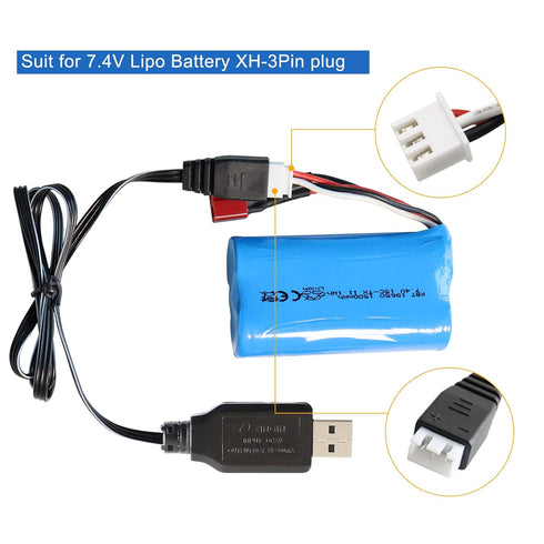 KBT KEEP BETTER TECH 2Pack 7.4V RC Car Battery USB Charger Cable, 500mA Charging Speed with LED Indicator Light Compatible XH-3P Connector,Power A...