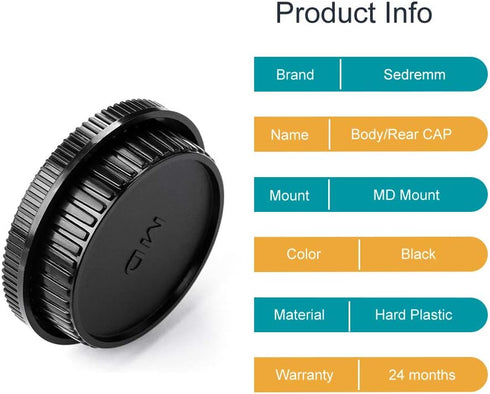 Camera Body Cap and Lens Rear Cap Cover Replacement Set for Minolta MD MC Mount Cameras and Lens,2 Sets...