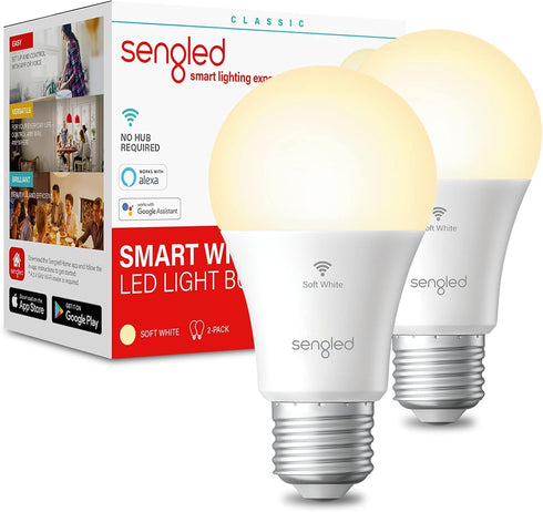 Sengled Alexa/Google Smart WiFi Light Bulbs, A19 Soft White 2700K, 800LM, No Hub - 2 Pack...