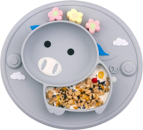 Baby Silicone Plate, Toddler Suction Plates Mini Plate Placemat for Kids and Infants Self Feeding, BPA Free, Microwave & Dishwasher Safe (Gray)...