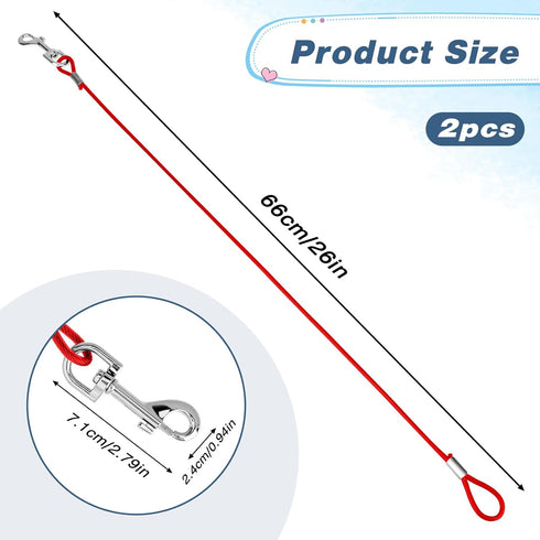 Chew Proof Cable Dog Leash Extension, 2 Pack Metal Cable Leads, Heavy Duty Dog Leash Non-Tangle Connect Leash for Any Leash & Collar & Harness, Do...