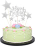 Allazone 1 PCS 'HAPPY BIRTHDAY' Cake Topper & 7 PCS Pentacle Stars Cake Toppers Decoration - Silver...