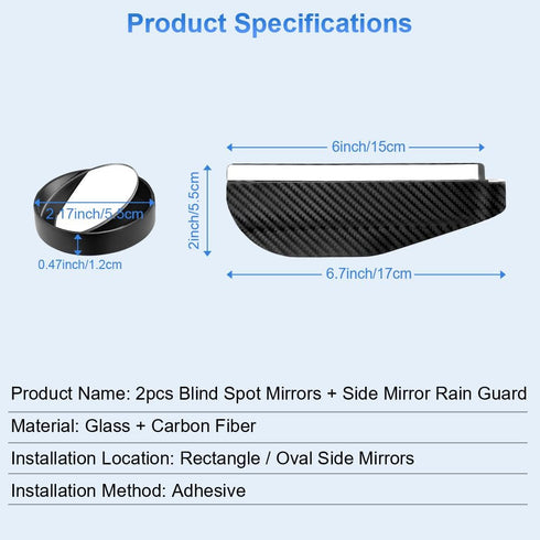 1797 Blind Spot Mirrors 2 Pack Side Mirror Rain Guard for Car Rear View Round Adjustable Convex Carbon Fiber Exterior Accessories Reverse Change L...