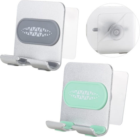 2 PCS Portable Shower Phone Holder, Wall Mount Phone Holder for Smooth Surfaces, Adjustable Cellphone Stand with Adhesive Pads for Bathroom Kitche...