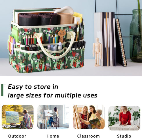 E-WEICHEN Craft Organizer Tote Bag Art Storage Caddy with Multiple Pockets Storage Containers for Art,Craft,and Office Supplies Storage Tropical R...