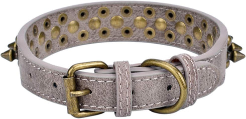 Mushrooms Spiked Rivet Studded Adjustable Pu Leather Pet Collars for Cats Puppy Dogs (12"-14.5" Neck, A Grey)...