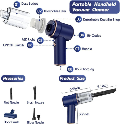 Handheld Vacuums,Car Vacuum Cleaner Cordless,Handheld Vacuum Wireless,Hand Held Vacuuming with 9000PA Suction 120W High Power, Portable Mini Vacuu...