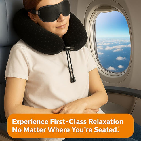 Aeris Memory Foam Travel Pillow for Airplanes - Best Airplane Neck Pillow for Long Flights - Plane Accessories Carry Bag to Save Space, Ear Plugs ...