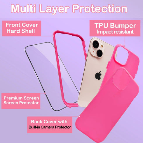 Coolwee Full Body Protective Hybrid 3 Layers Rugged for iPhone 15 Hot Pink Case - 6.1 inch, Heavy Duty Shockproof for Girls with Camera & Screen P...