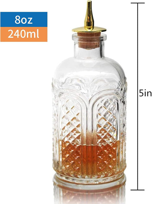 SuproBarware Bitters Bottle - Donatello Bitter Bottle for Cocktail, 8oz / 240ml, Glass Dashes Bottle with Stainless Steel Dasher Top...